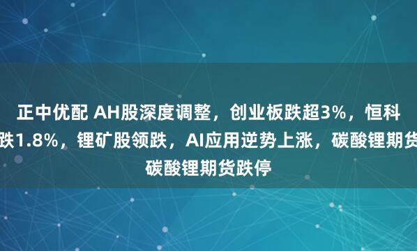 正中优配 AH股深度调整，创业板跌超3%，恒科指下跌1.8%，锂矿股领跌，AI应用逆势上涨，碳酸锂期货跌停